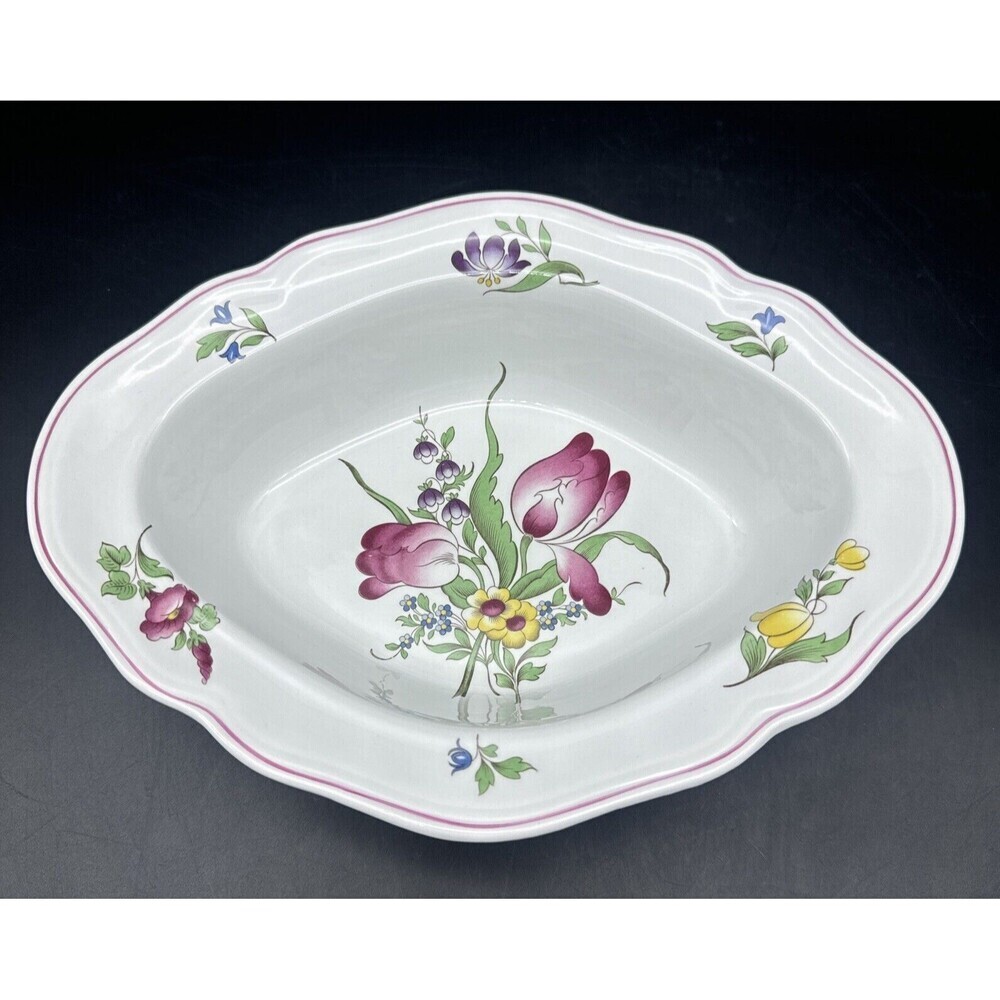 Spode MARLBOROUGH SPRAYS‎ PINK TRIM EDGE FLORAL OVAL VEGETABLE BOWL 10.5” X 8”
